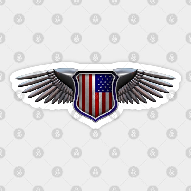 American Flag Shield with chromed wings Sticker by DrewskiDesignz